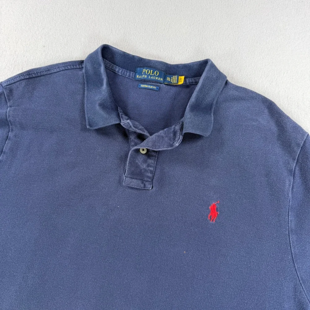 Polo Ralph Lauren Mens XXL Custom Slim Fit Polo Shirt Navy Blue Red Pony Logo